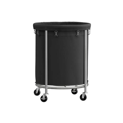 SONGMICS Laundry Basket with Wheels, Rolling Laundry Hamper, Round Laundry Cart with Steel Frame and Removable Bag ,Organiser