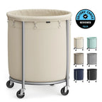 SONGMICS Laundry Basket with Wheels, Rolling Laundry Hamper, Round Laundry Cart with Steel Frame and Removable Bag ,Organiser
