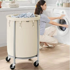 SONGMICS Laundry Basket with Wheels, Rolling Laundry Hamper, Round Laundry Cart with Steel Frame and Removable Bag ,Organiser