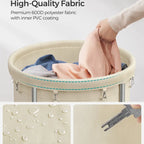 SONGMICS Laundry Basket with Wheels, Rolling Laundry Hamper, Round Laundry Cart with Steel Frame and Removable Bag ,Organiser