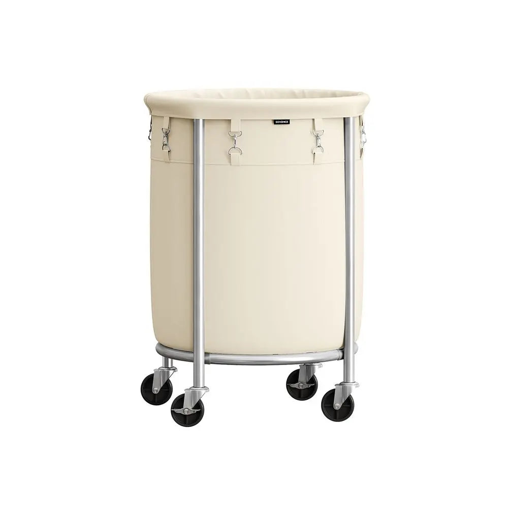 SONGMICS Laundry Basket with Wheels, Rolling Laundry Hamper, Round Laundry Cart with Steel Frame and Removable Bag ,Organiser
