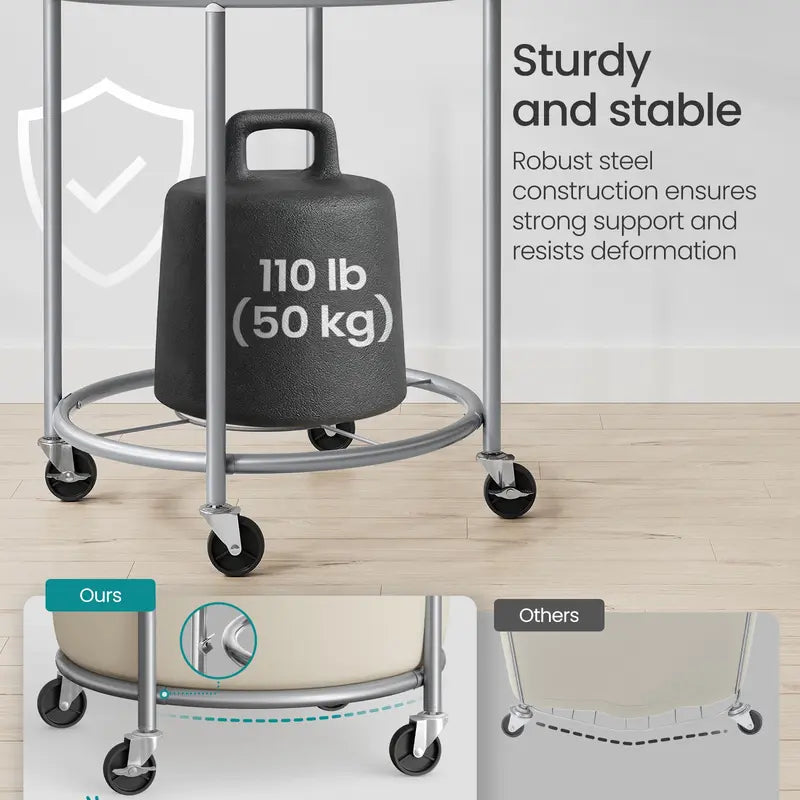 SONGMICS Laundry Basket with Wheels, Rolling Laundry Hamper, Round Laundry Cart with Steel Frame and Removable Bag ,Organiser